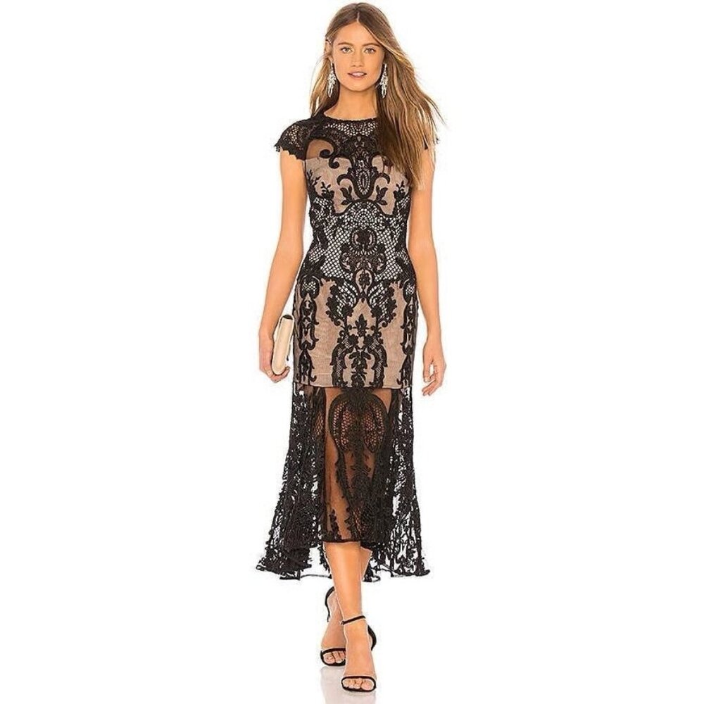 Bronx & Banco Black Sheer Lace Bohemian Midi Dress Size Medium